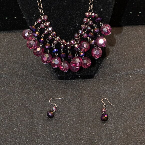 Vintage 18" Synthetic Amethyst Bead Necklace and earring set - Picture 3 of 5